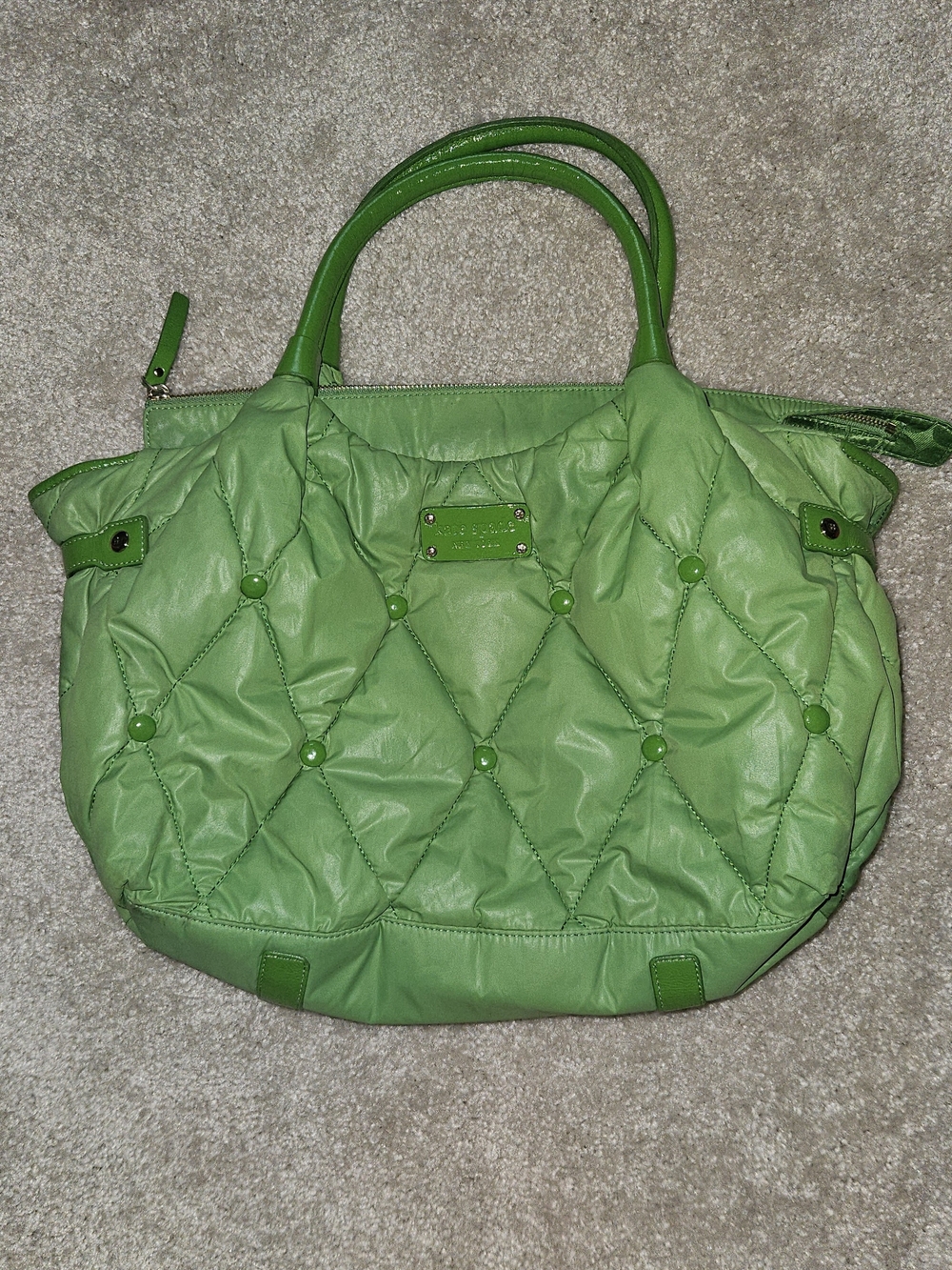 kate spade Green Quilted Tote with Button-Tufted Detail